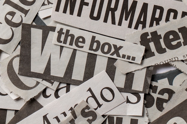 top view old newspaper pieces assortment