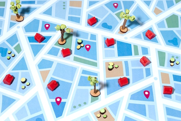 無料写真 地図上の紙のスタイルのコミュニティの上面図