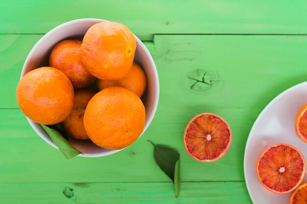 Top view oranges in bowl