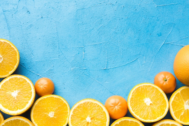 Top view of oranges with copy space