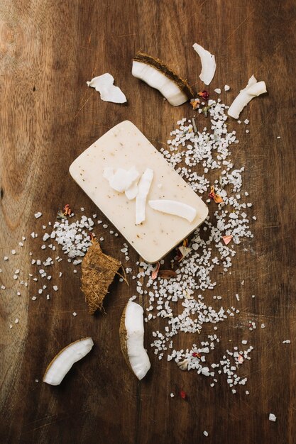 Top view organic coconut oil soap bar