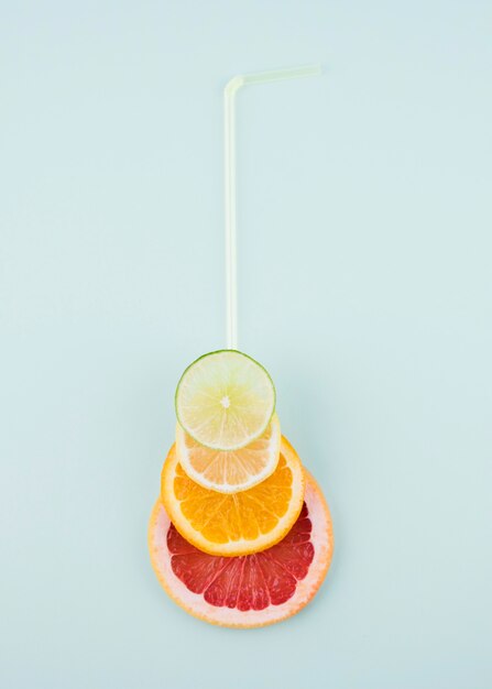 Top view organic fruits on the table