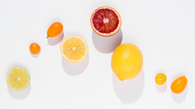 Top view organic lemon and grapefruit