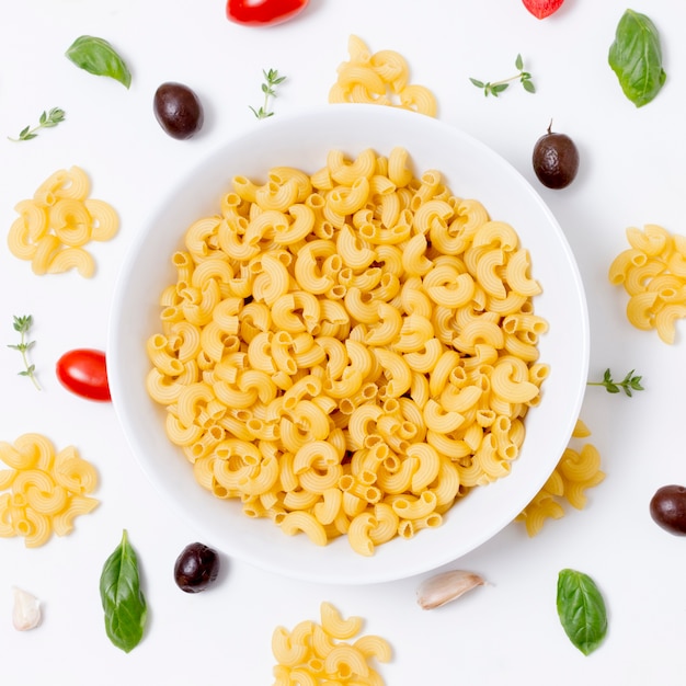 Top view organic pasta bowl on the table