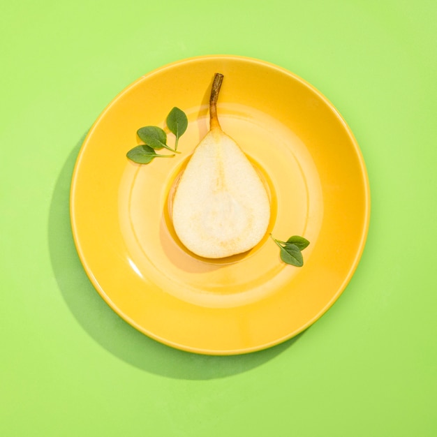 Top view organic pear on a plate