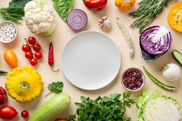 Top view organic vegetables arrangement