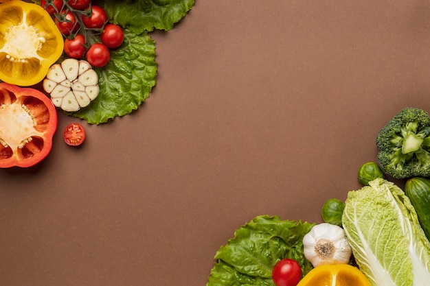 Top view of organic vegetables with copy space