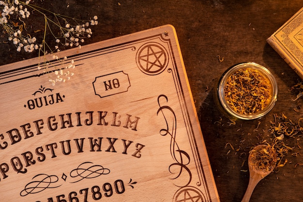 Top view ouija board and spices