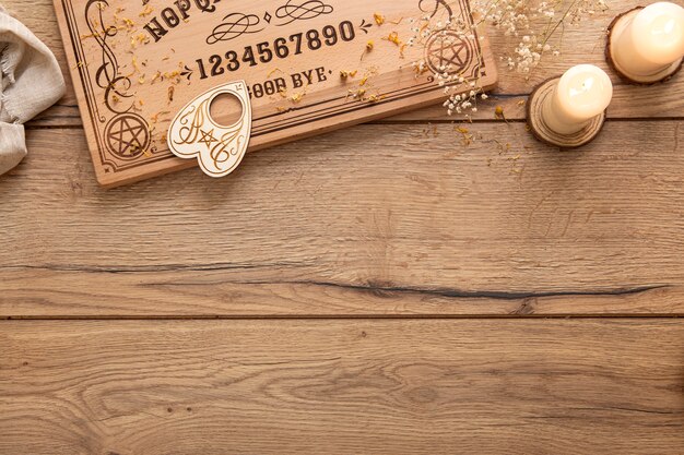 Top view ouija board with copy space