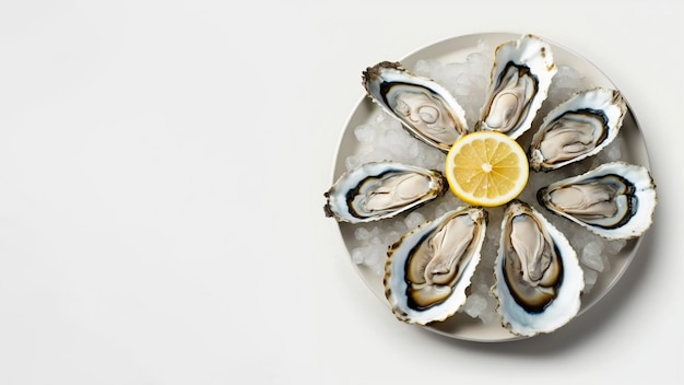 Free photo top view oysters with lemon ready to eat