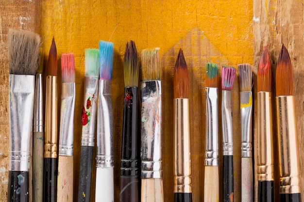 Top view of paint brushes