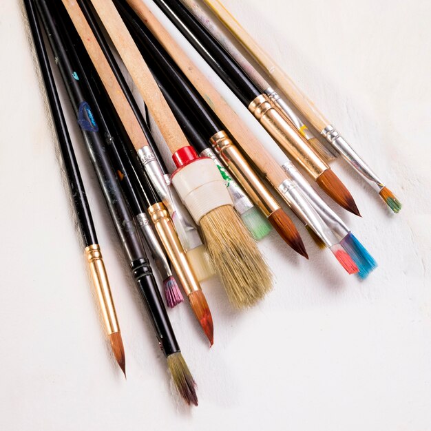 Top view of paint brushes