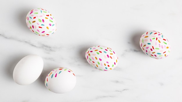 Top view of painted easter eggs