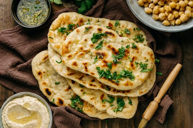 Top view pakistani meal arrangement