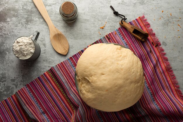 Top view of pan de muerto dough