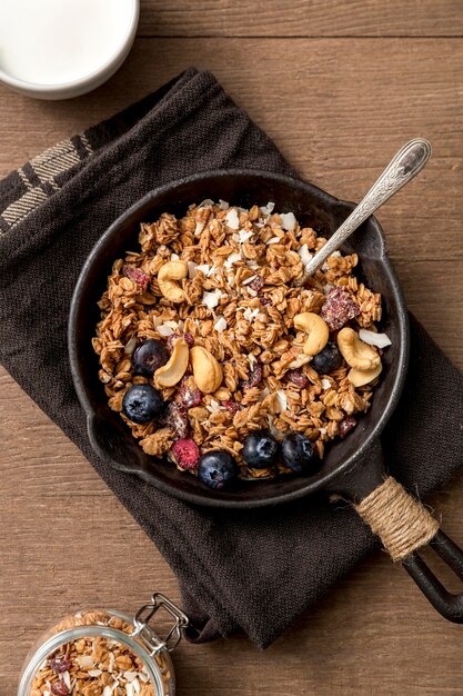 Top view pan with homemade granola