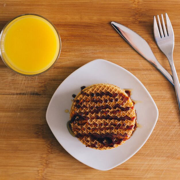 Top view of pancake breakfast