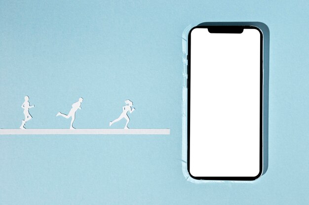 スマートフォンで紙の運動選手の上面図