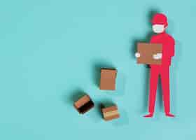 Free photo top view paper delivery man holding box