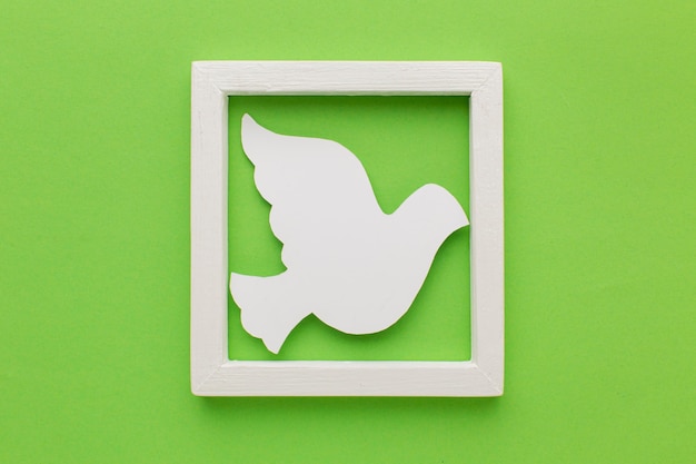 Top view of paper dove in frame