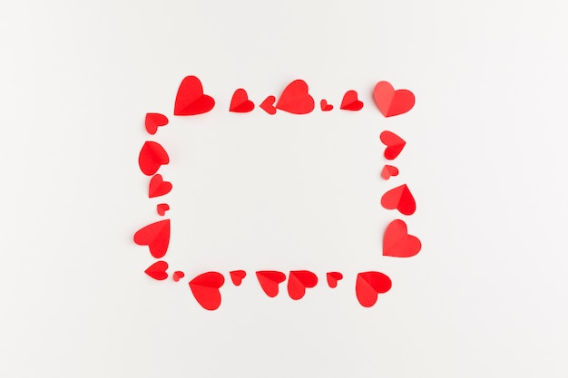 Top view of paper hearts frame for valentines day