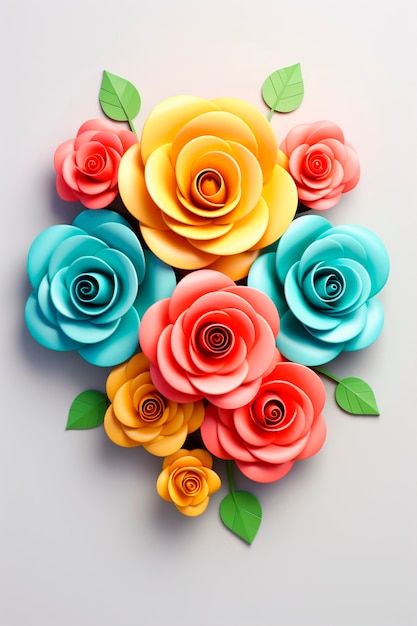 Free photo top view over paper roses bouquet