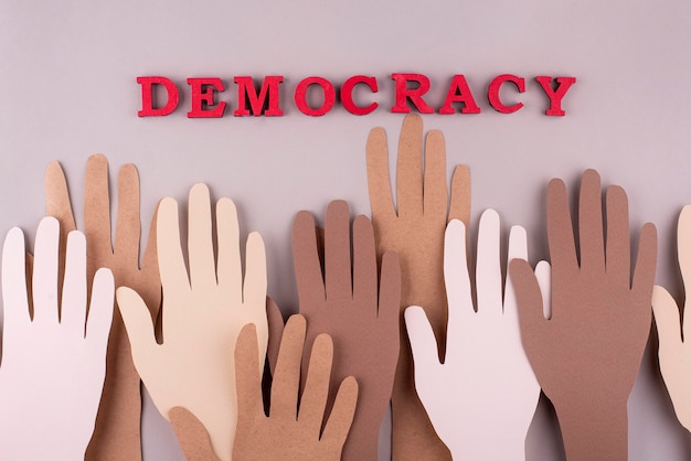Top view paper style democracy composition