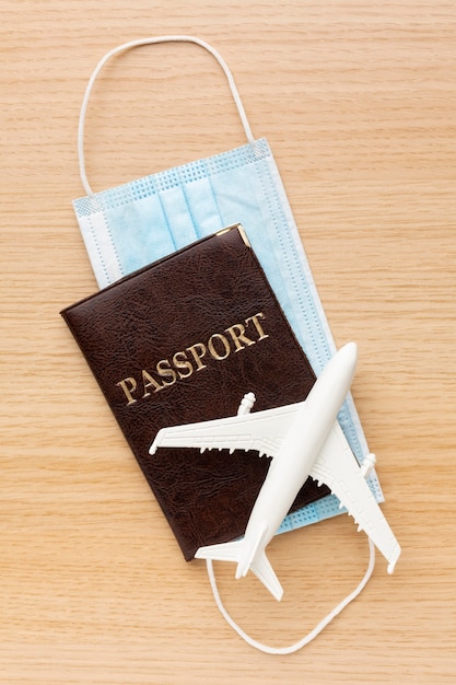 Top view passport and mask arrangement