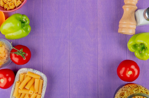 Top view of pasta with ingredients