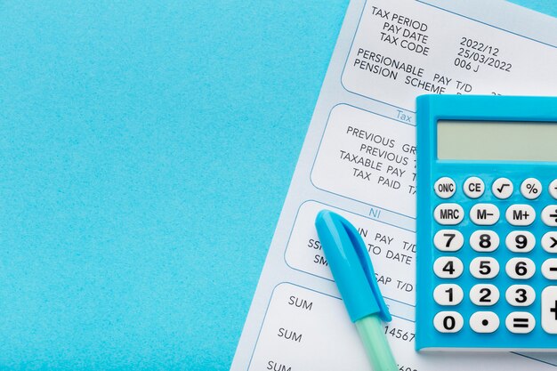 Top view payroll frame with copy space