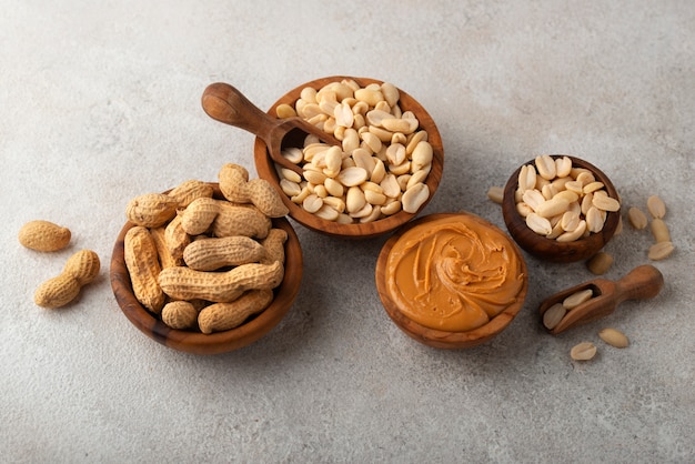 Top view peanuts on stucco background