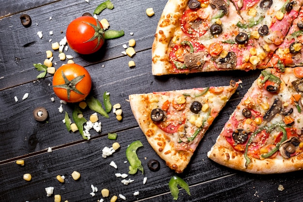 Top view of pepperoni pizza with sesame sprinkles