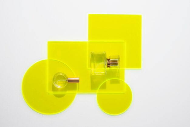 Top view perfumes arrangement