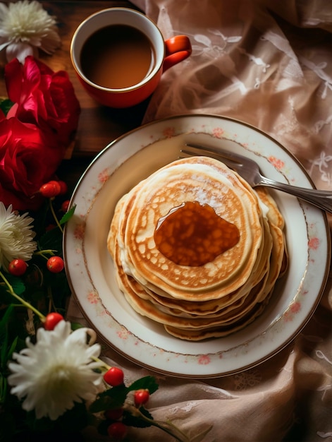 Top view photorealistic pancakes