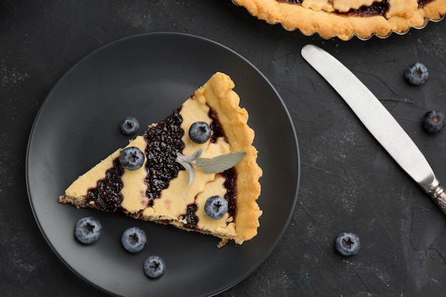 Top view pie with blueberries