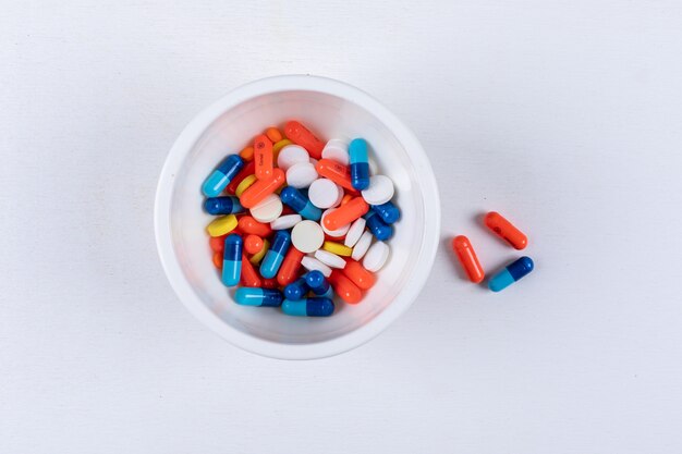 Top view of pills in bowl