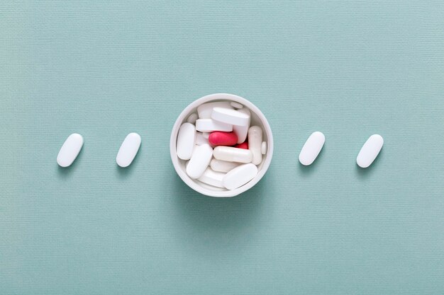 Top view of pills in bowl