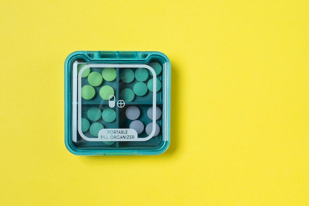 Top view pills in box arrangement