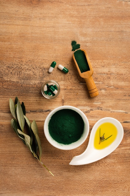 Top view pills and medical treatment on the table