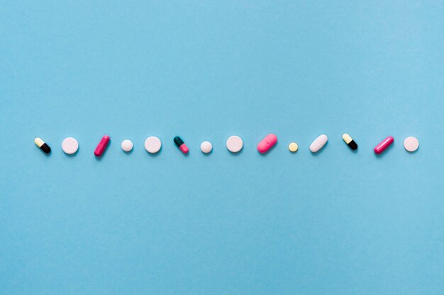 Top view of pills in row