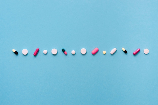 Top view of pills in row