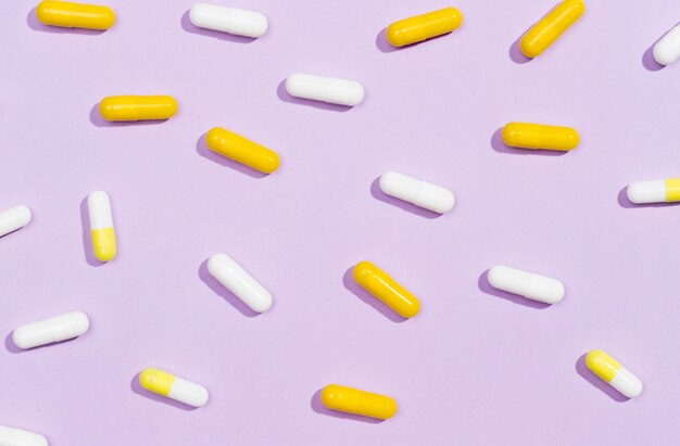 Top view pills on table