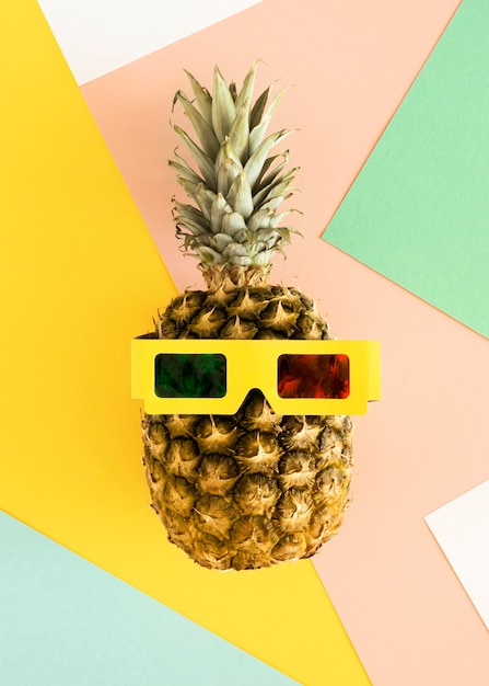 Top view pineapple wearing 3d glasses