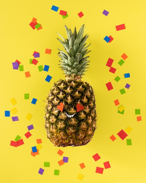 Top view pineapple with confetti
