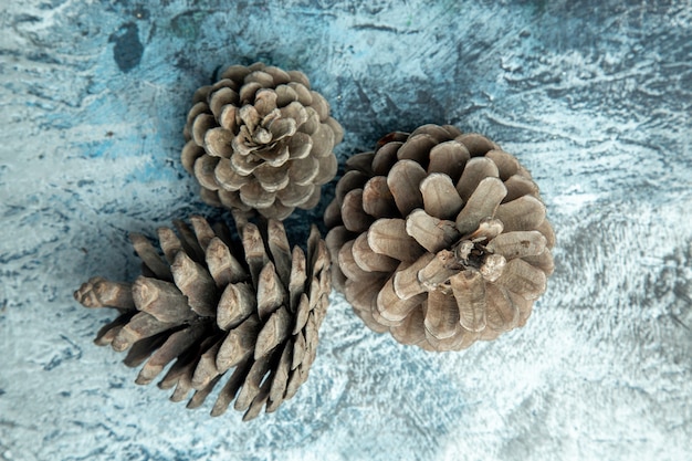 Top view pinecones on dark surface