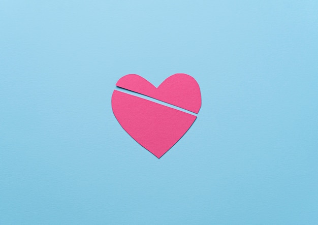 Free photo top view pink broken heart