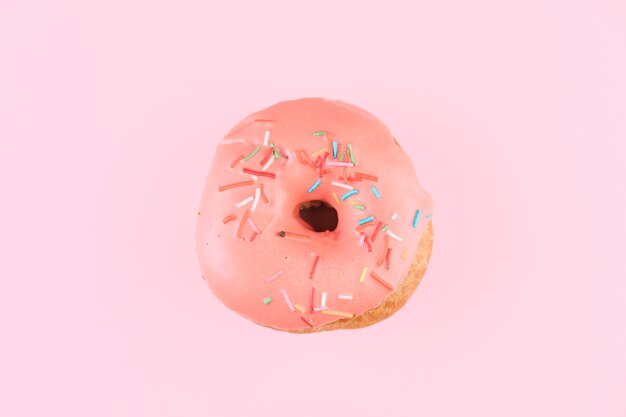 Top view pink donut