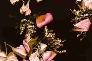 Бесплатное фото Вид сверху розовые цветы в черной воде