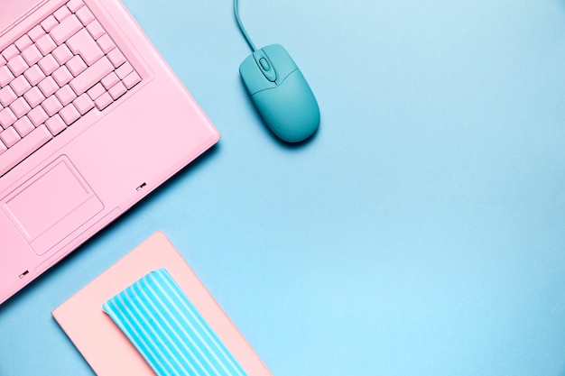 Top view of pink keyboard with copyspace