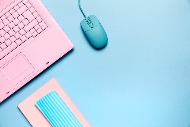 Top view of pink keyboard with copyspace